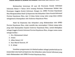 Pengumunan Hasil Uji Kepatutan dan Kelayakan Calon Anggota Komisi Informasi Provinsi Kepulauan Riau